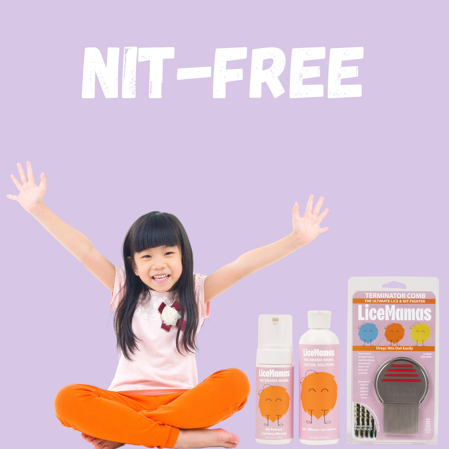 LiceMamas Lice Kit – 100% Dimethicone Oil Solution, Enzyme Nit Release Mousse & Terminator Comb