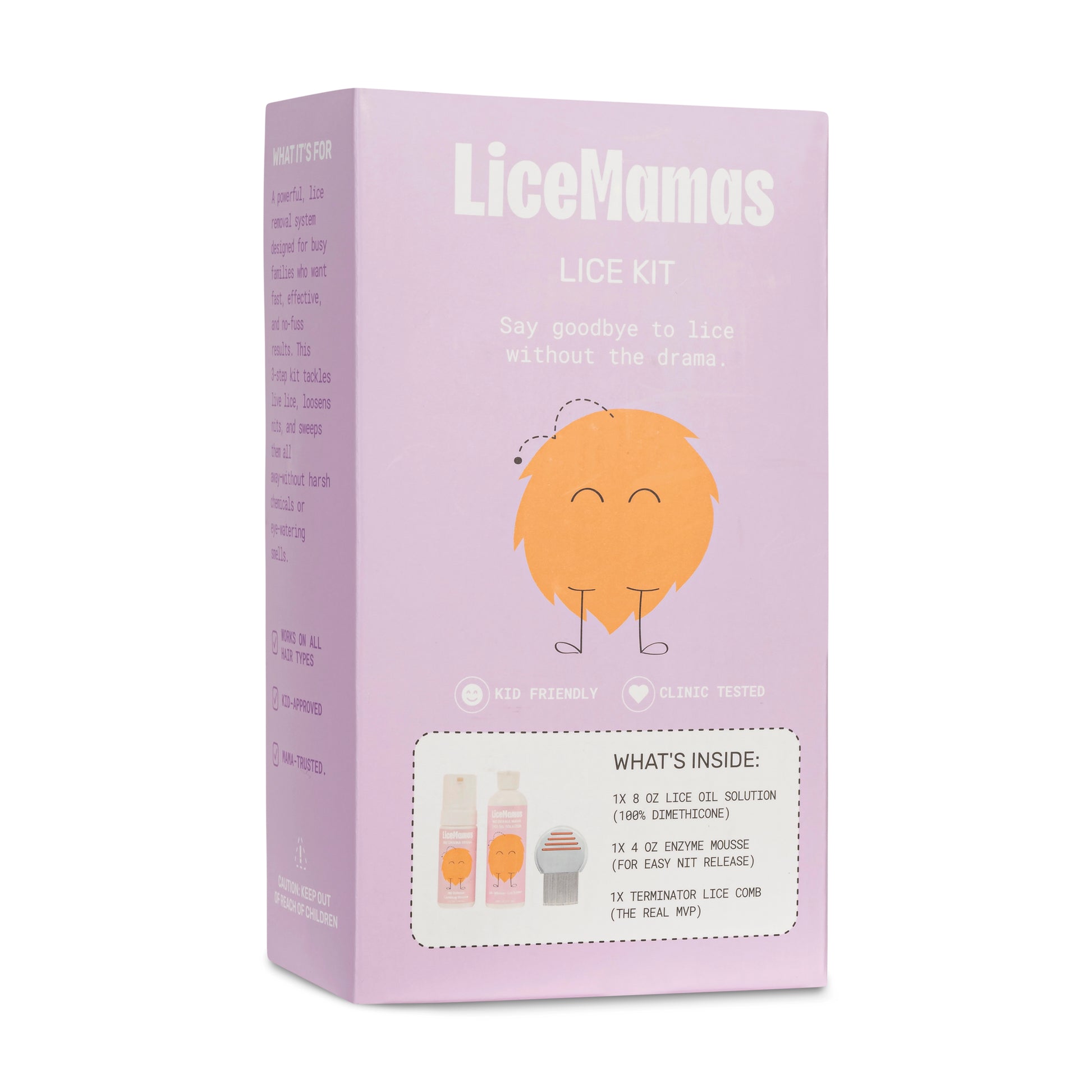 Lice treatment kit front of box – dimethicone enzyme mousse and terminator comb